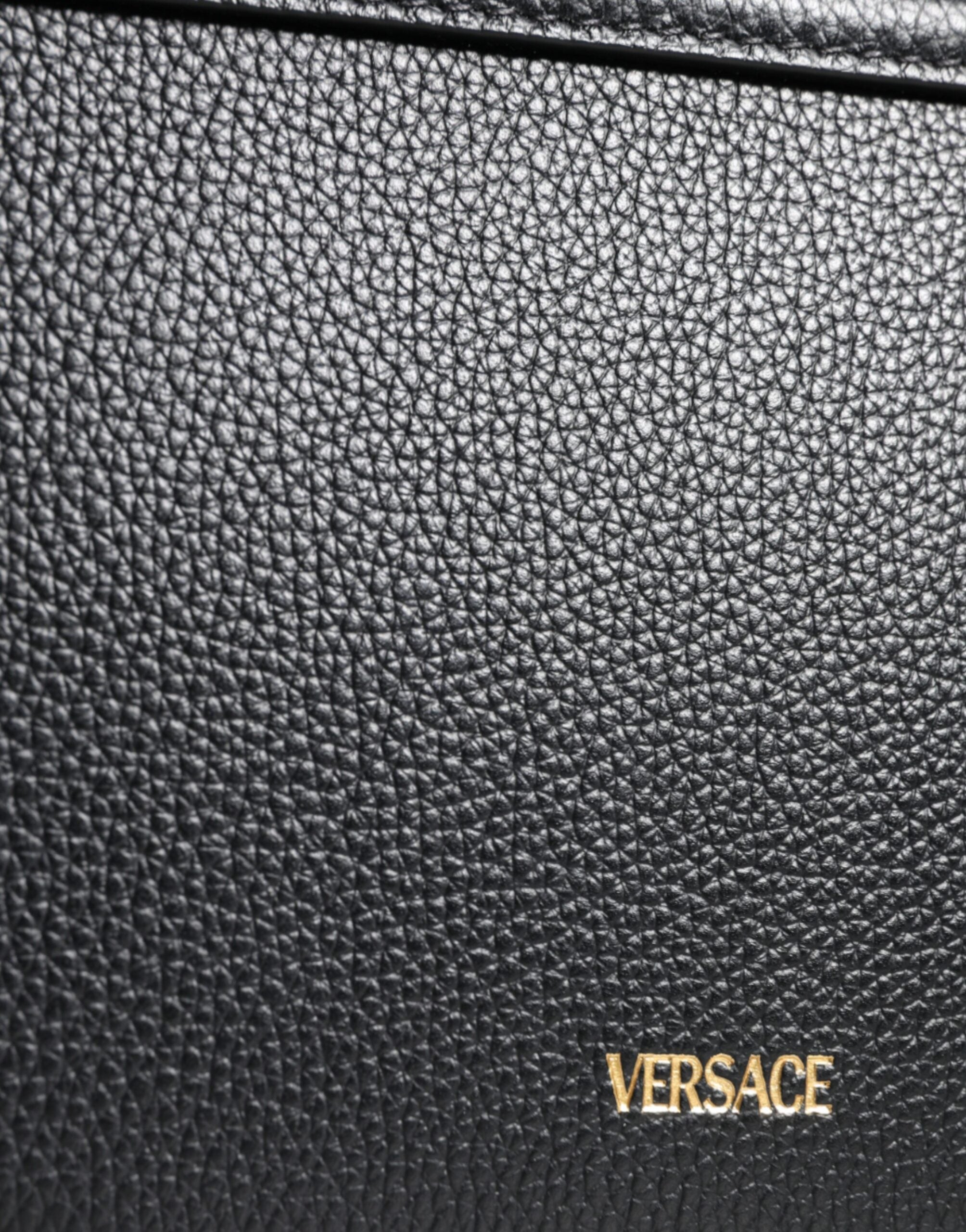 Versace Black Grainy Calf Leather Logo Crossbody Shoulder Bag -  Luxury Shoulder Bag for Women -  Versace. Versace Black Grainy Calf Leather Logo Crossbody Shoulder Bag -  Luxury Shoulder Bag for Women -  Versace.