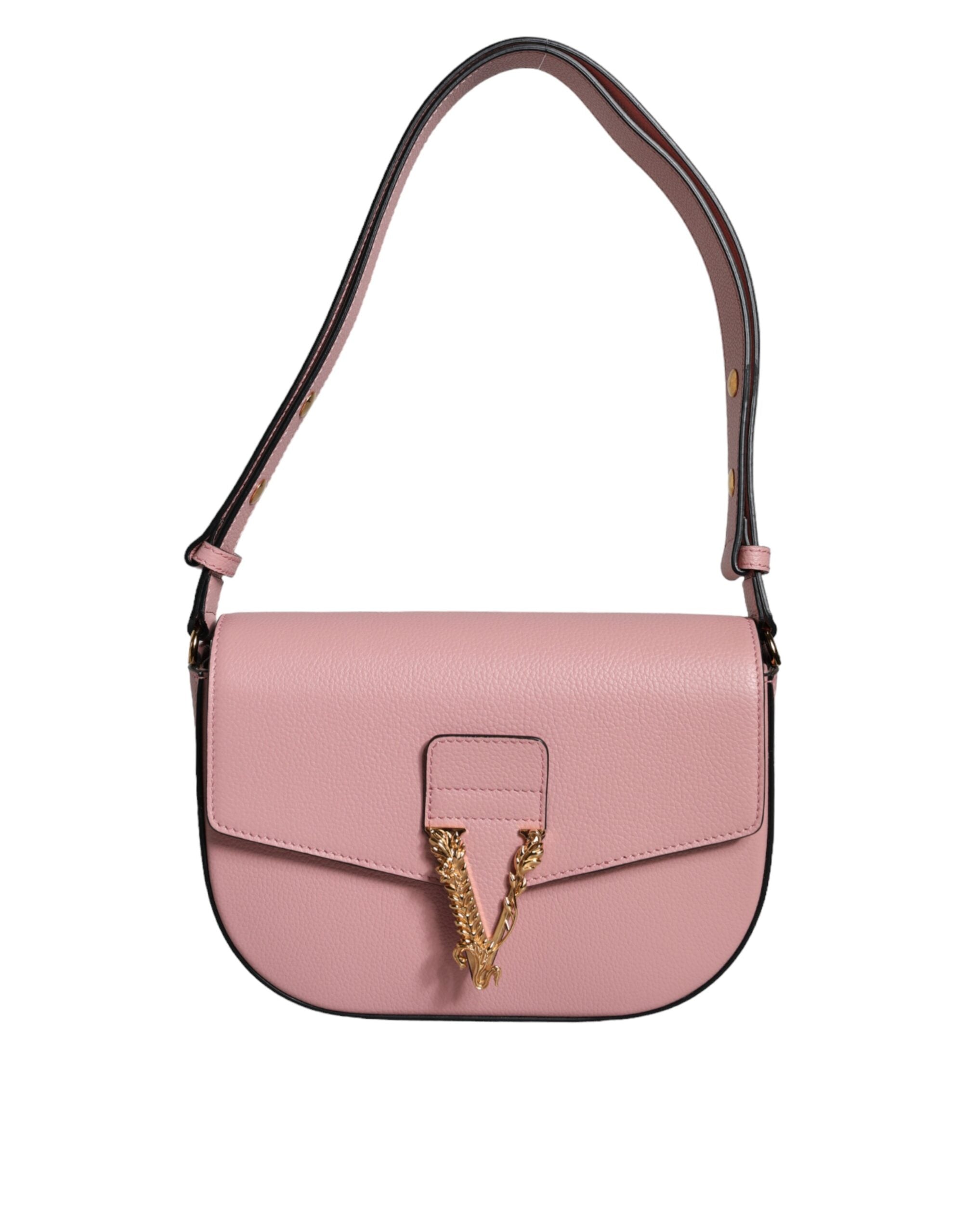 Versace Pink Grainy Calf Leather Logo Crossbody Shoulder Bag -  Luxury Shoulder Bag for Women -  Versace.