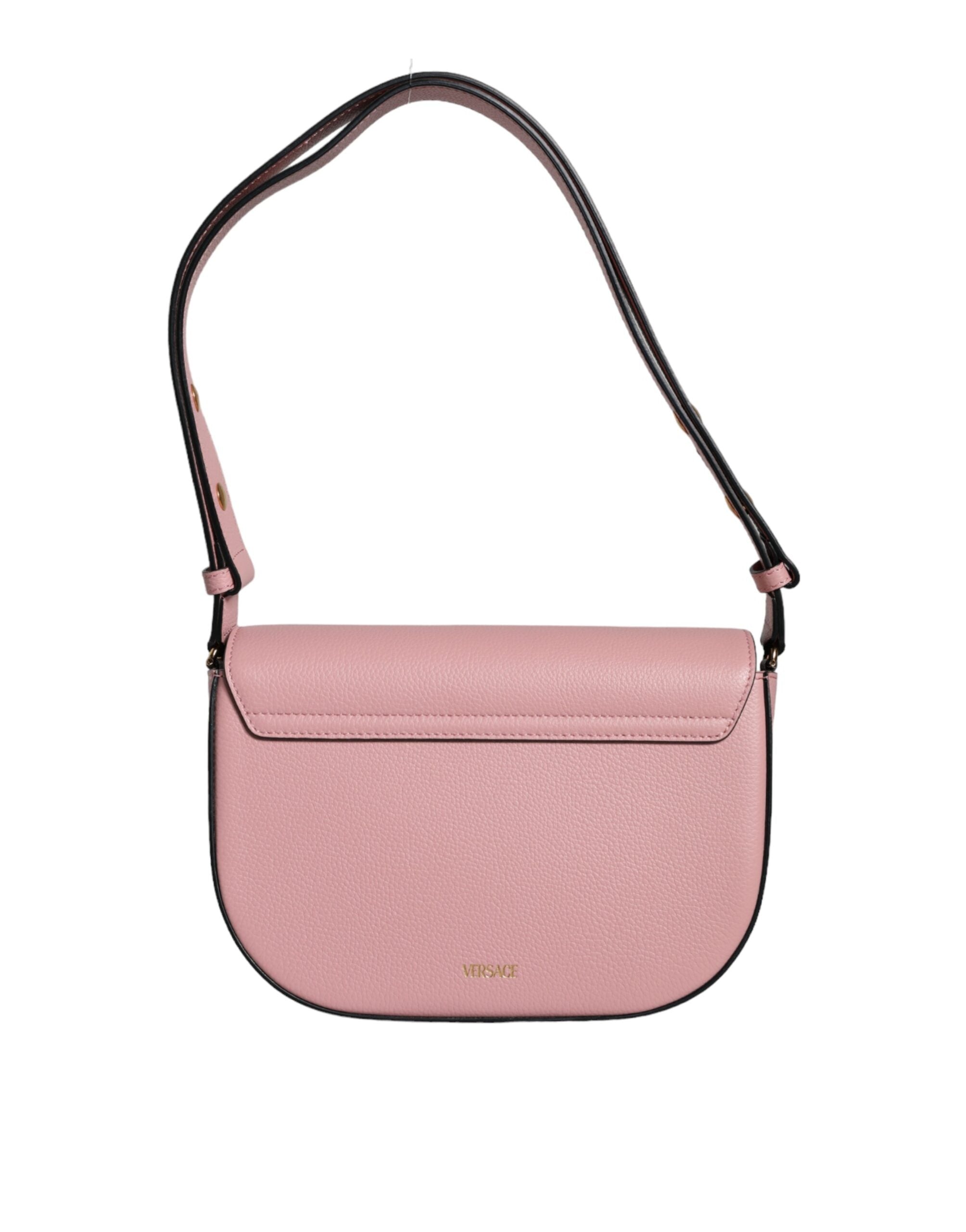 Versace Pink Grainy Calf Leather Logo Crossbody Shoulder Bag -  Luxury Shoulder Bag for Women -  Versace. Versace Pink Grainy Calf Leather Logo Crossbody Shoulder Bag -  Luxury Shoulder Bag for Women -  Versace.