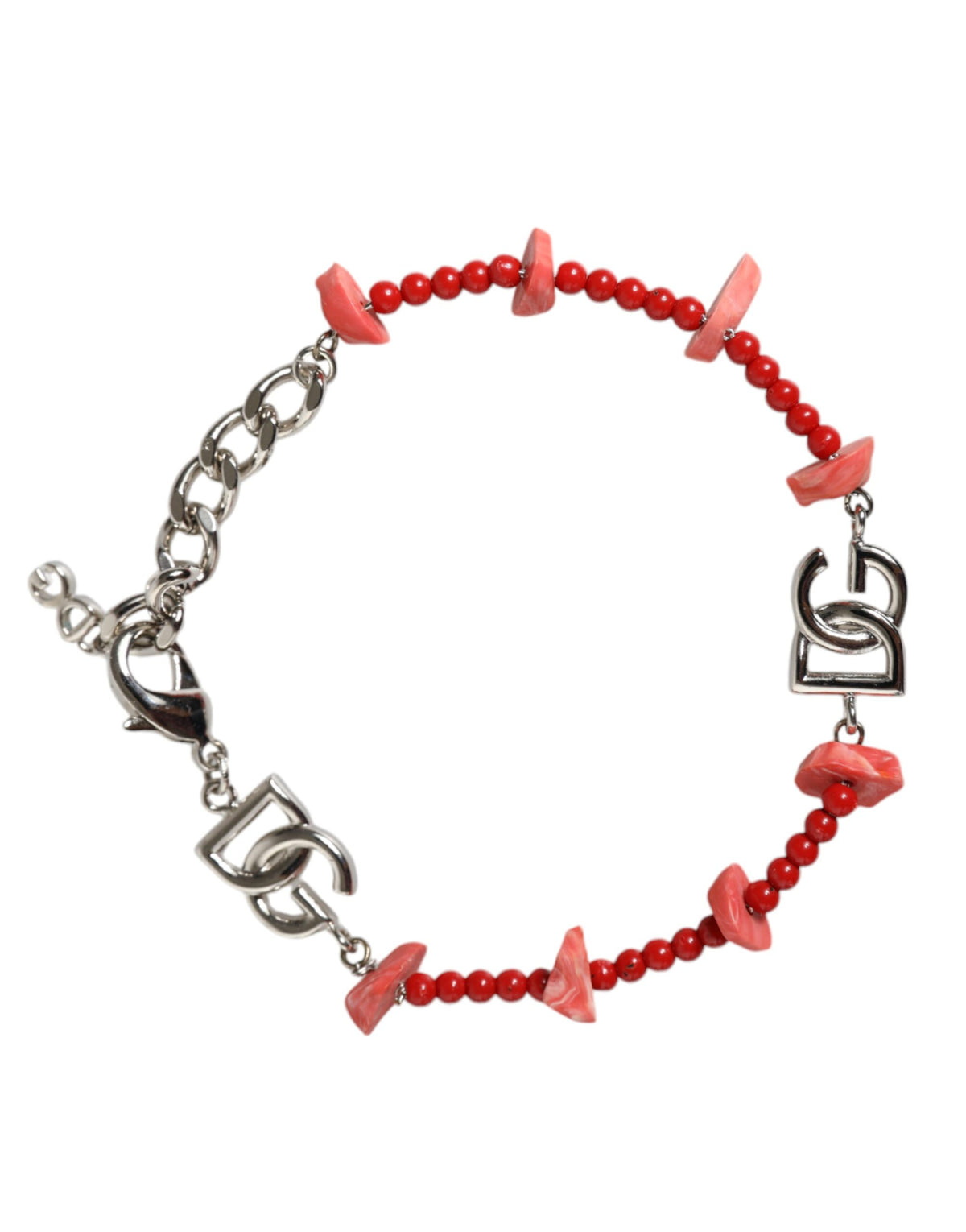 Dolce & Gabbana Silver Tone Brass Beaded Resin DG Logo Chain Bracelet -   -  Dolce & Gabbana.