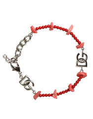 Dolce & Gabbana Silver Tone Brass Beaded Resin DG Logo Chain Bracelet -   -  Dolce & Gabbana.