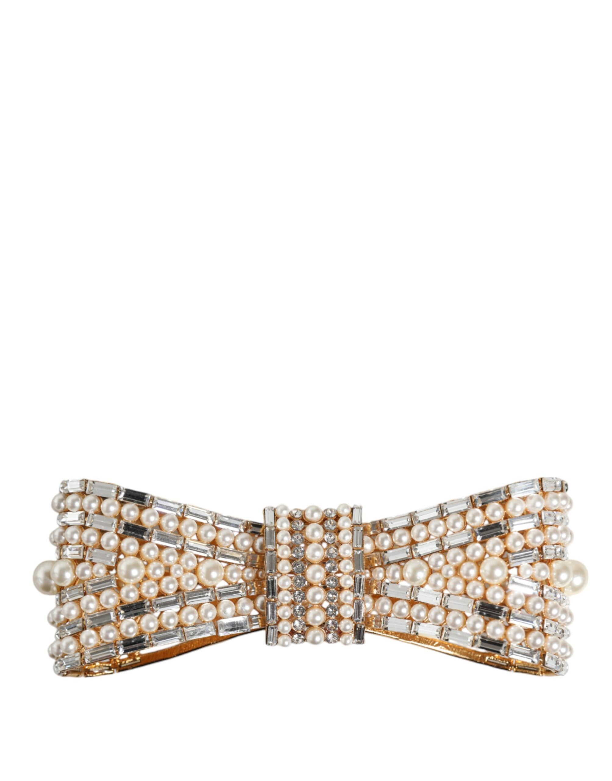 Dolce & Gabbana Gold Tone Brass Bow Crystal FauxPearl Embellished Brooch -   -  Dolce & Gabbana. Dolce & Gabbana Gold Tone Brass Bow Crystal FauxPearl Embellished Brooch -   -  Dolce & Gabbana.