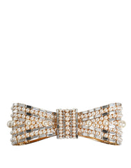 Dolce & Gabbana Gold Tone Brass Bow Crystal FauxPearl Embellished Brooch -   -  Dolce & Gabbana.