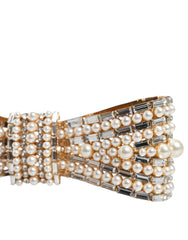 Dolce & Gabbana Gold Tone Brass Bow Crystal FauxPearl Embellished Brooch -   -  Dolce & Gabbana.