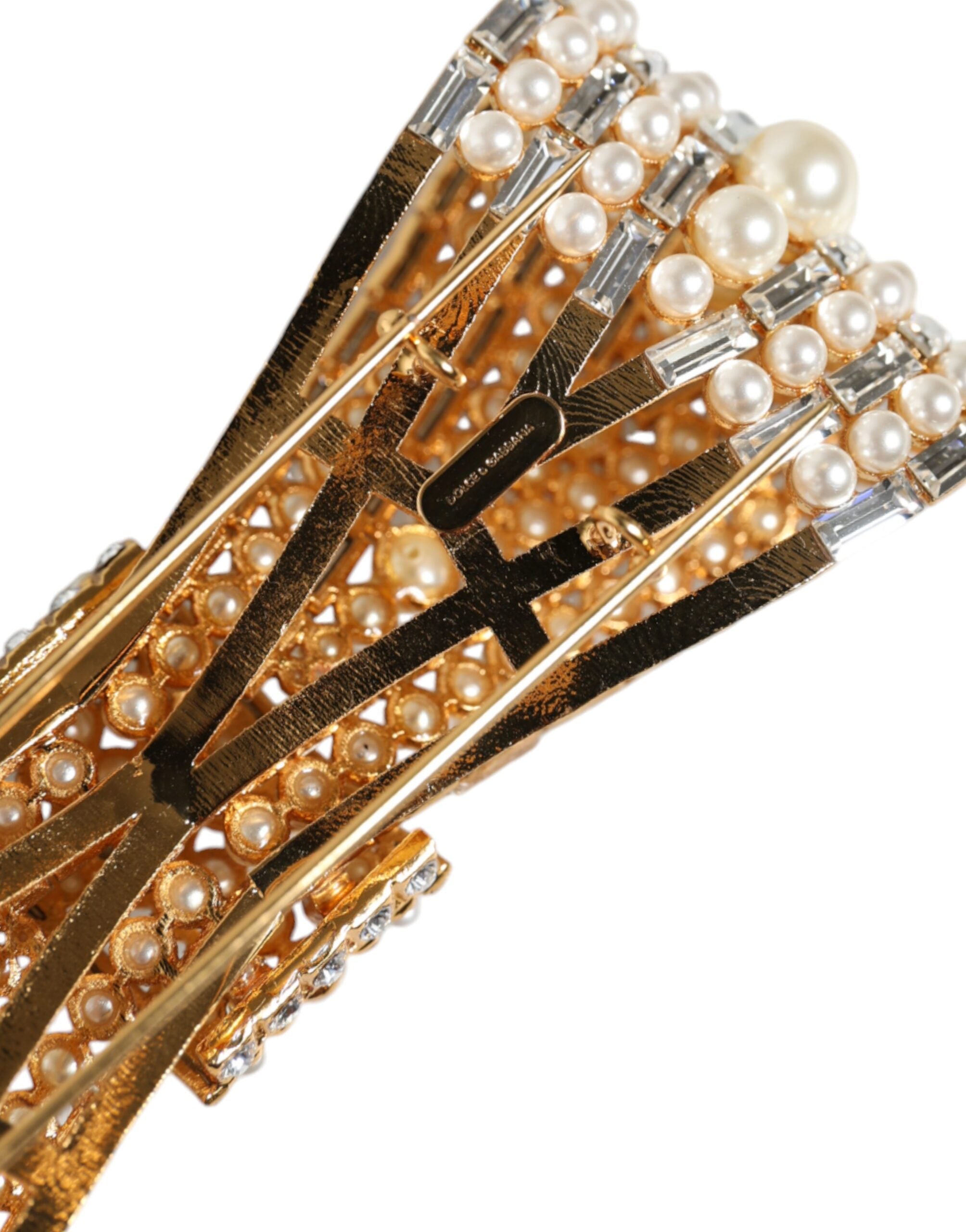 Dolce & Gabbana Gold Tone Brass Bow Crystal FauxPearl Embellished Brooch -   -  Dolce & Gabbana. Dolce & Gabbana Gold Tone Brass Bow Crystal FauxPearl Embellished Brooch -   -  Dolce & Gabbana.