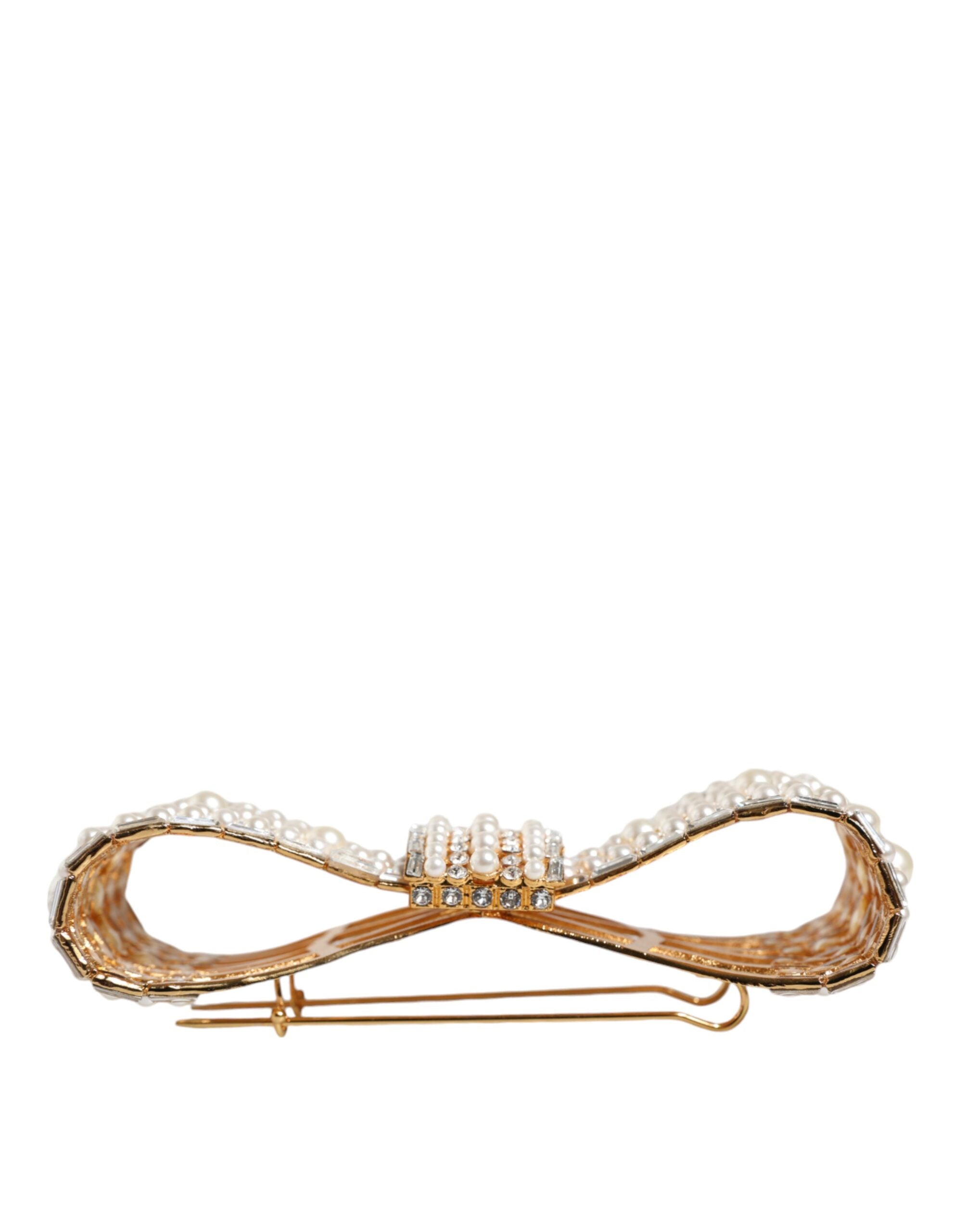 Dolce & Gabbana Gold Tone Brass Bow Crystal FauxPearl Embellished Brooch -   -  Dolce & Gabbana. Dolce & Gabbana Gold Tone Brass Bow Crystal FauxPearl Embellished Brooch -   -  Dolce & Gabbana.