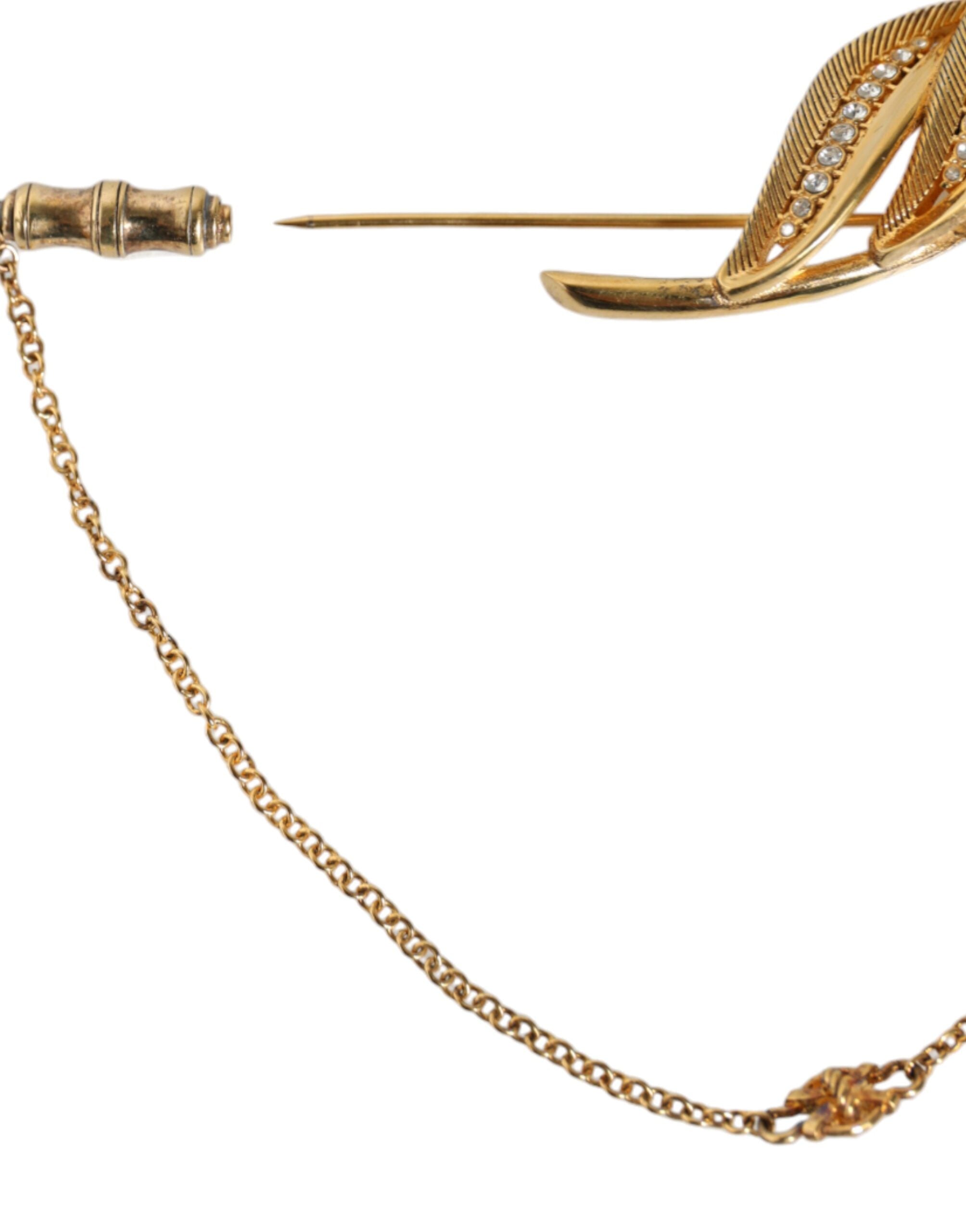 Dolce & Gabbana Gold Tone 925 Sterling Silver Leaf Crystal Chain Brooch -   -  Dolce & Gabbana. Dolce & Gabbana Gold Tone 925 Sterling Silver Leaf Crystal Chain Brooch -   -  Dolce & Gabbana.