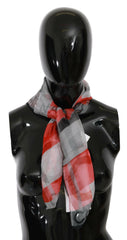 Costume National Gray Red 100% Silk Branded Scarf -   -  Costume National.