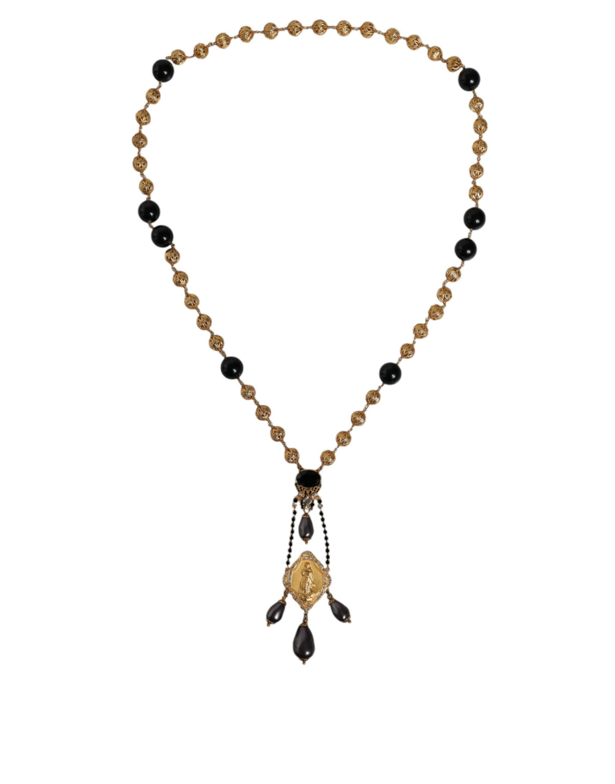 Dolce & Gabbana Gold Chain Brass Black Beaded Rosary Style Necklace -   -  Dolce & Gabbana.