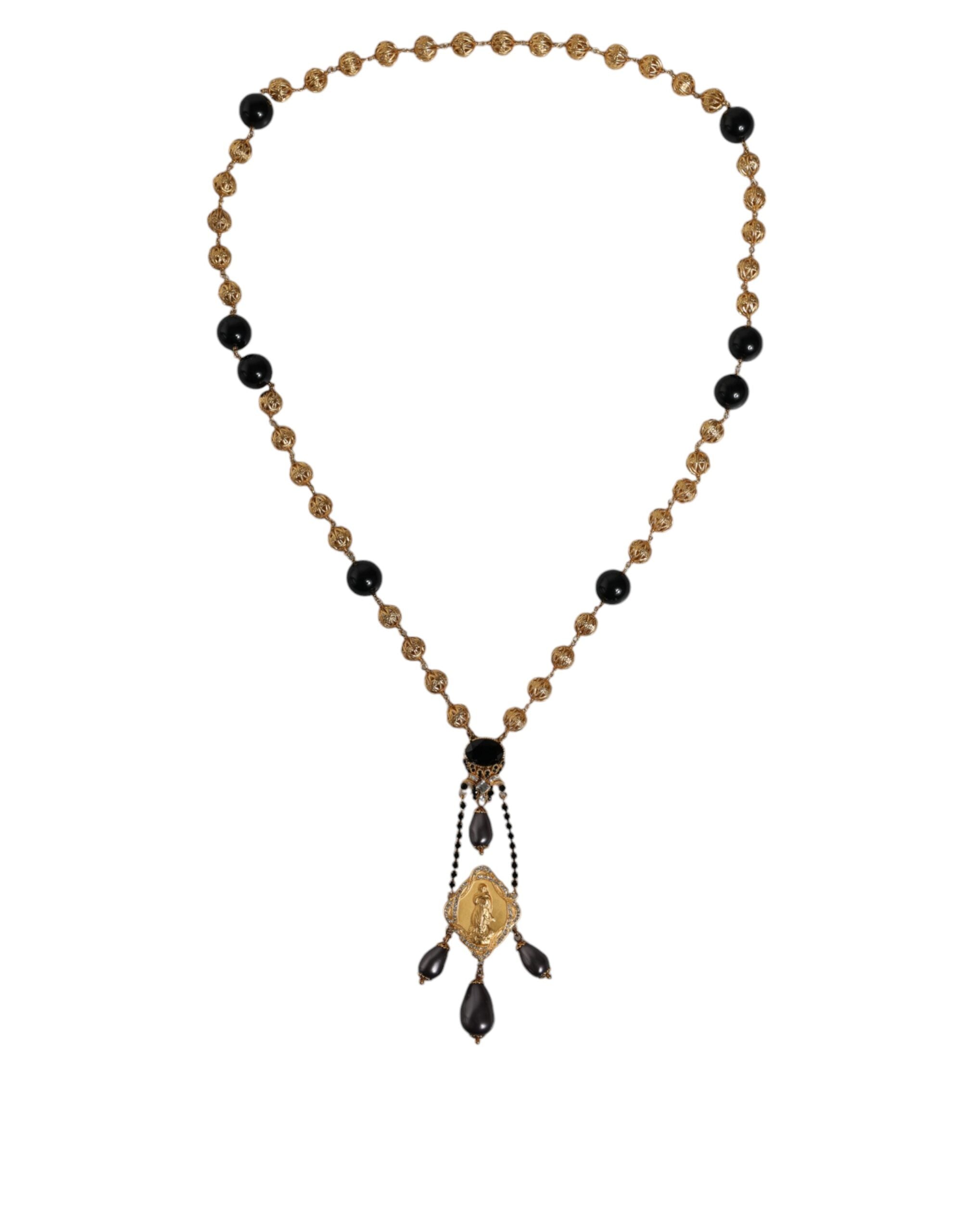 Dolce & Gabbana Gold Chain Brass Black Beaded Rosary Style Necklace -   -  Dolce & Gabbana. Dolce & Gabbana Gold Chain Brass Black Beaded Rosary Style Necklace -   -  Dolce & Gabbana.