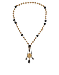 Dolce & Gabbana Gold Chain Brass Black Beaded Rosary Style Necklace -   -  Dolce & Gabbana.