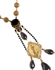 Dolce & Gabbana Gold Chain Brass Black Beaded Rosary Style Necklace -   -  Dolce & Gabbana.