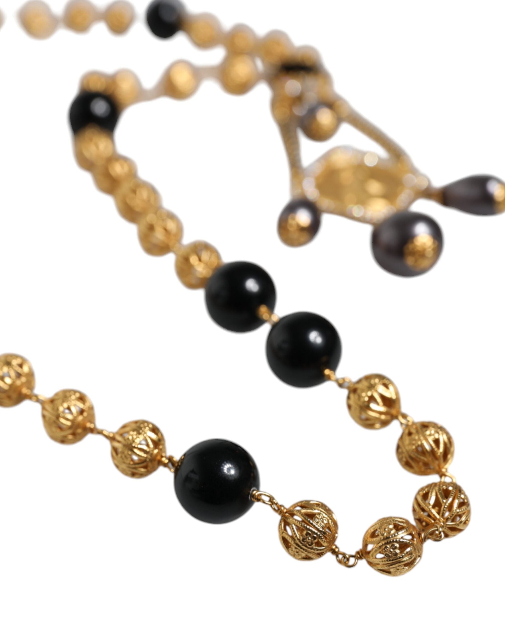 Dolce & Gabbana Gold Chain Brass Black Beaded Rosary Style Necklace -   -  Dolce & Gabbana. Dolce & Gabbana Gold Chain Brass Black Beaded Rosary Style Necklace -   -  Dolce & Gabbana.