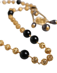 Dolce & Gabbana Gold Chain Brass Black Beaded Rosary Style Necklace -   -  Dolce & Gabbana.