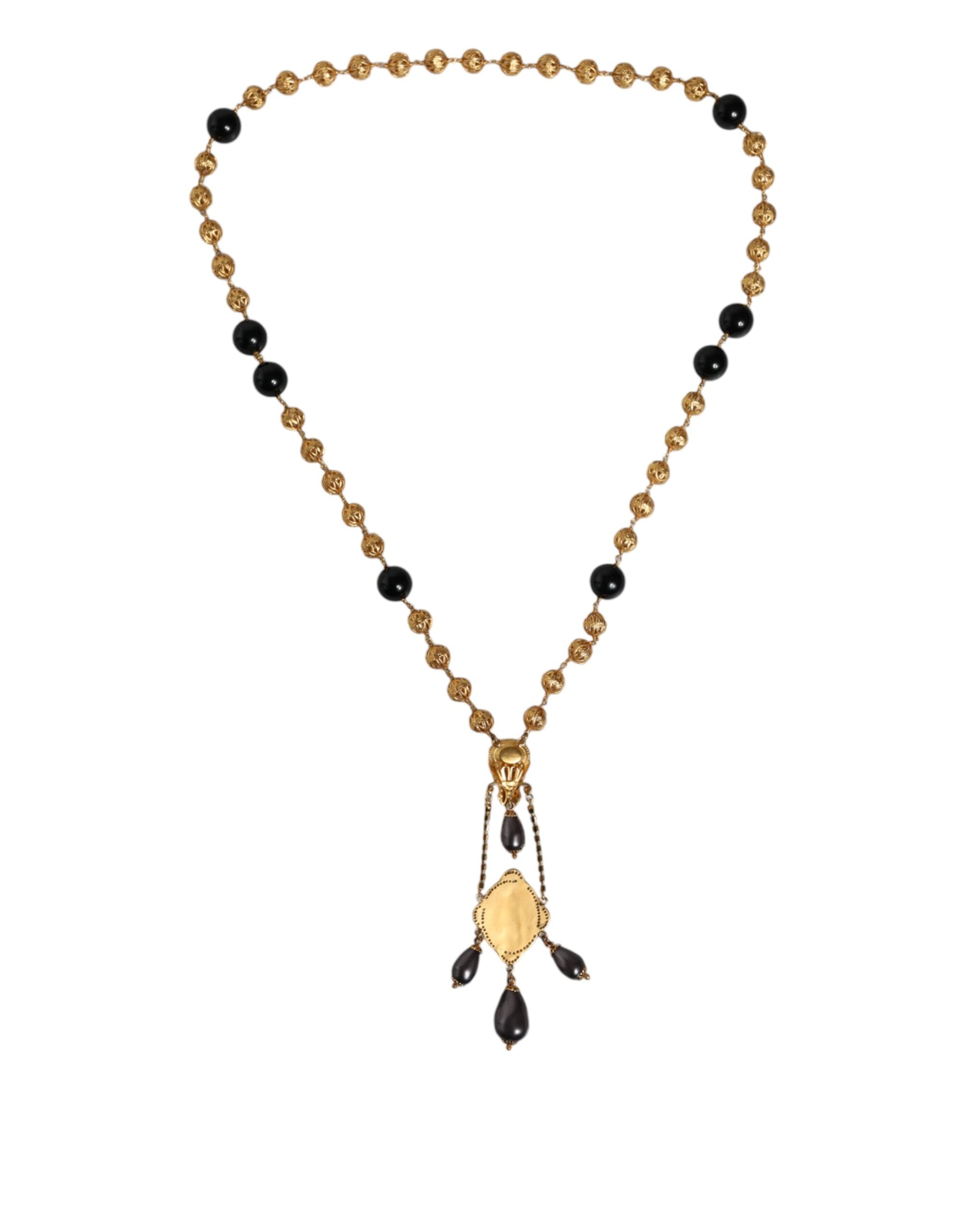 Dolce & Gabbana Gold Chain Brass Black Beaded Rosary Style Necklace -   -  Dolce & Gabbana. Dolce & Gabbana Gold Chain Brass Black Beaded Rosary Style Necklace -   -  Dolce & Gabbana.