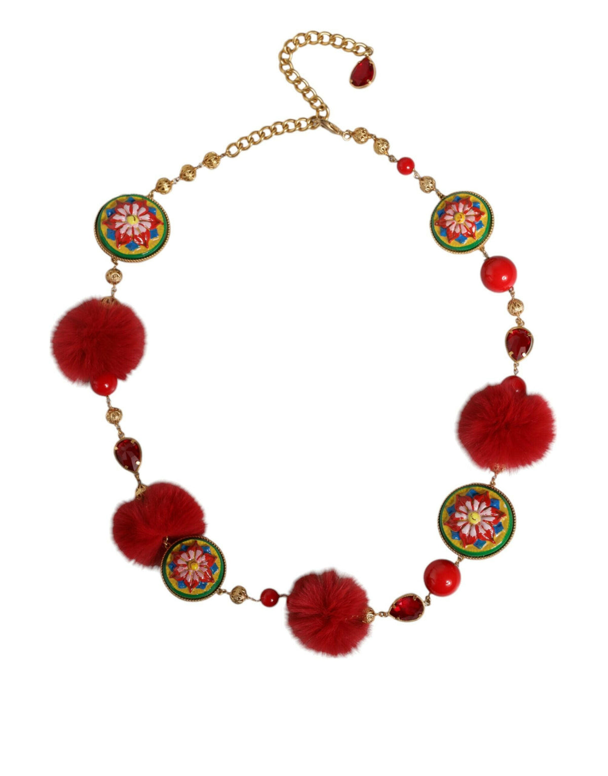 Dolce & Gabbana Gold Brass Red Fur Crystal Waist Torero Belt -   -  Dolce & Gabbana.