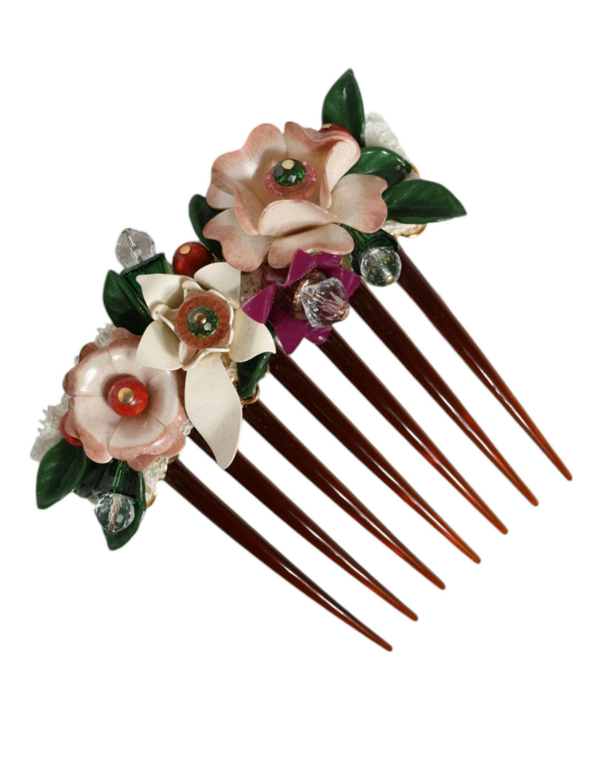 Dolce & Gabbana Brown Plastic Crystal Floral Women Hair Comb -   -  Dolce & Gabbana.