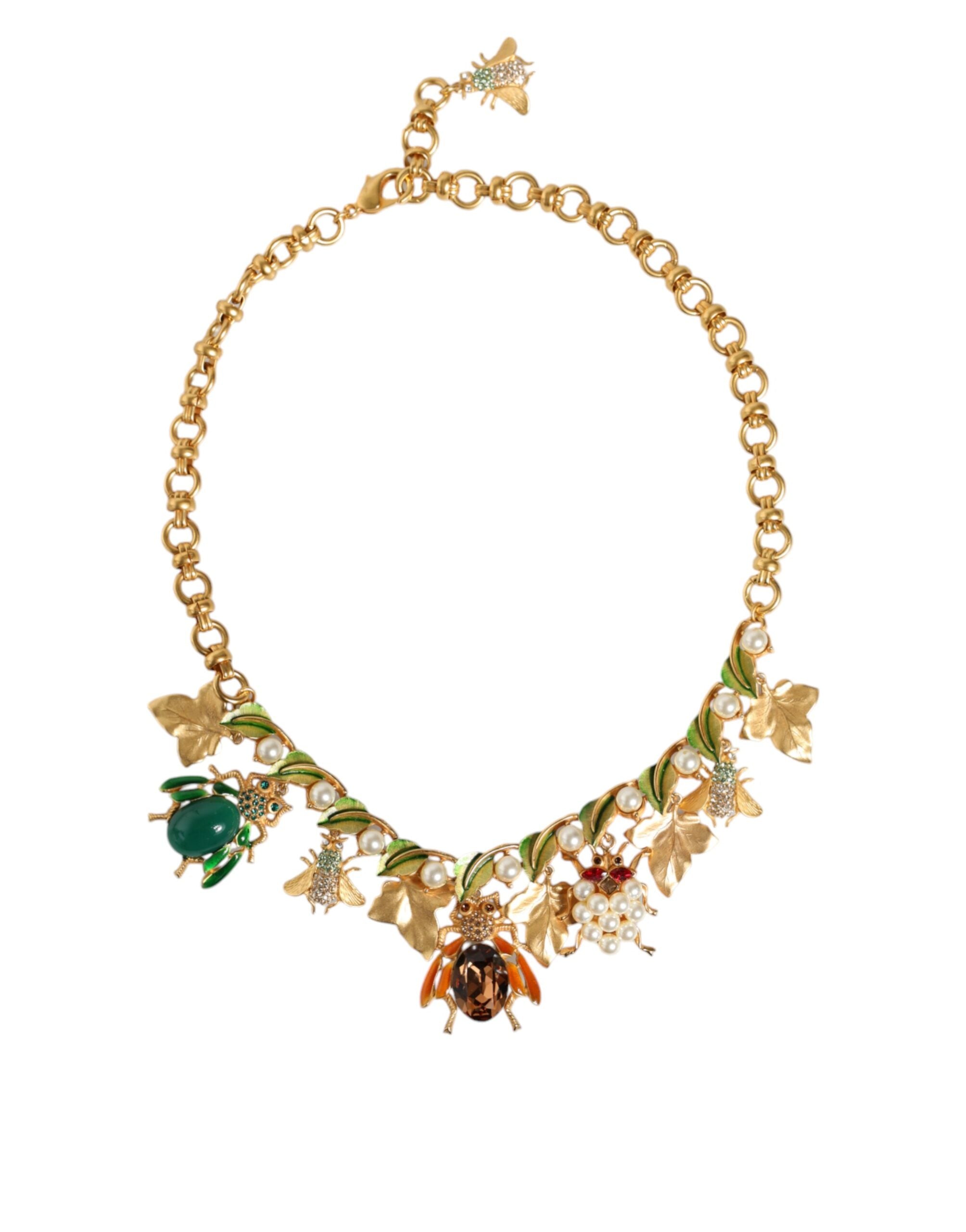 Dolce & Gabbana Gold Brass Crystal Bug Charm Pendant Statement Necklace -   -  Dolce & Gabbana.