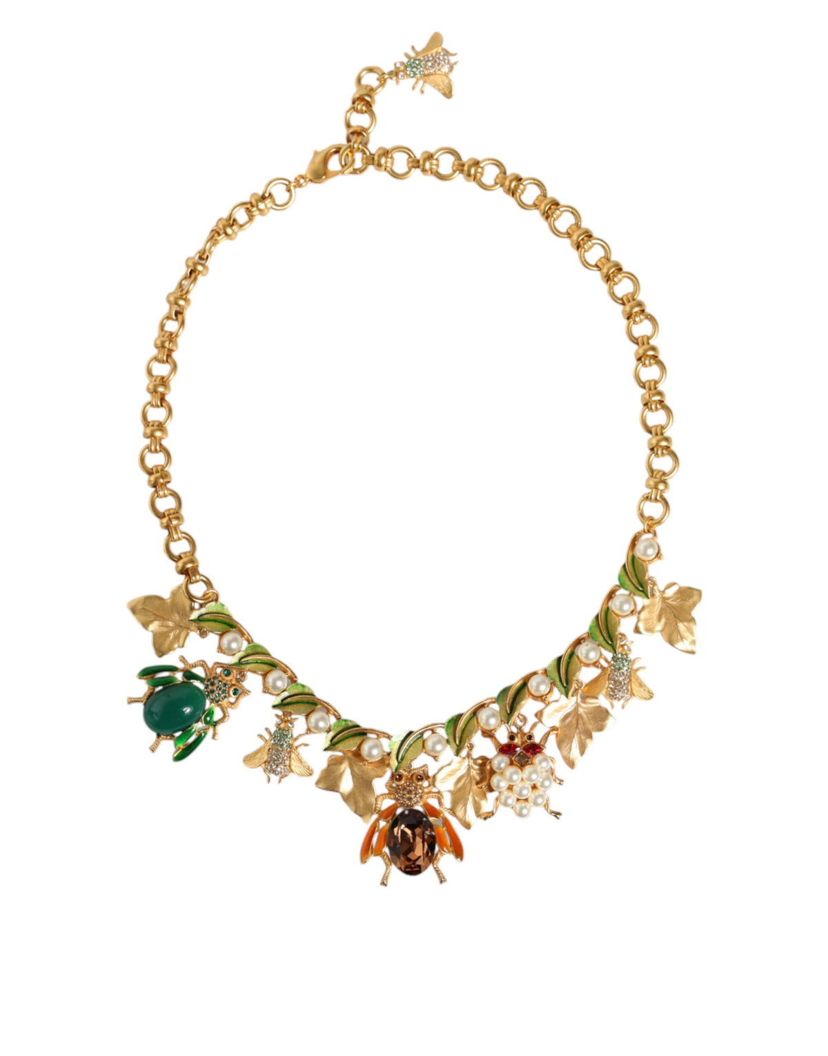 Dolce & Gabbana Gold Brass Crystal Bug Charm Pendant Statement Necklace -   -  Dolce & Gabbana.