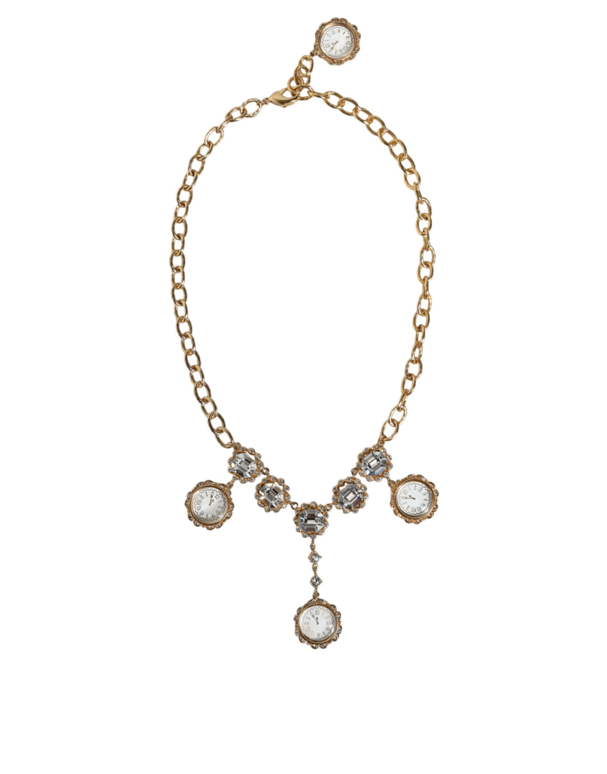 Dolce & Gabbana Gold Chain Brass Crystal Clock Statement Necklace -   -  Dolce & Gabbana.