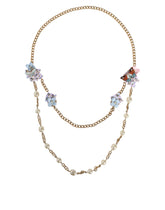 Dolce & Gabbana Gold Chain Brass Floral Layered Crystal Pearl Necklace -   -  Dolce & Gabbana.
