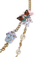 Dolce & Gabbana Gold Chain Brass Floral Layered Crystal Pearl Necklace -   -  Dolce & Gabbana.