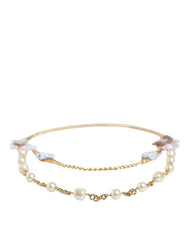 Dolce & Gabbana Gold Chain Brass Floral Layered Crystal Pearl Necklace -   -  Dolce & Gabbana.