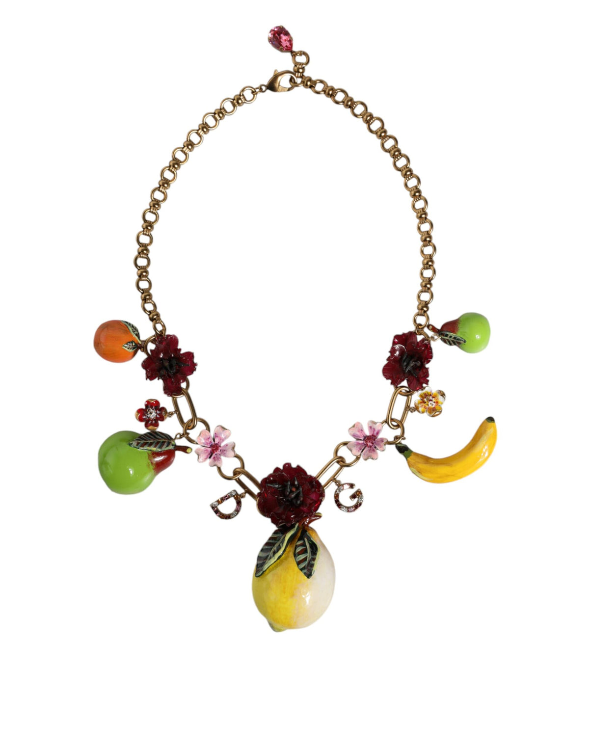 Dolce & Gabbana Gold Brass FRUIT Pendants Flowers Crystal Logo Necklace -   -  Dolce & Gabbana.