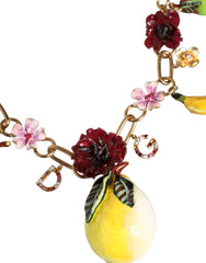Dolce & Gabbana Gold Brass FRUIT Pendants Flowers Crystal Logo Necklace -   -  Dolce & Gabbana.
