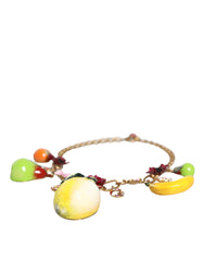 Dolce & Gabbana Gold Brass FRUIT Pendants Flowers Crystal Logo Necklace -   -  Dolce & Gabbana.