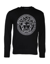Versace Black Medusa Embroidery Crew Neck Pullover Sweater -   -  Versace.