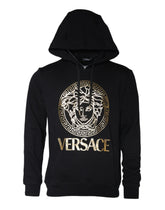 Versace Black Medusa Print Cotton HoodiePullover Sweatshirt Sweater -   -  Versace.