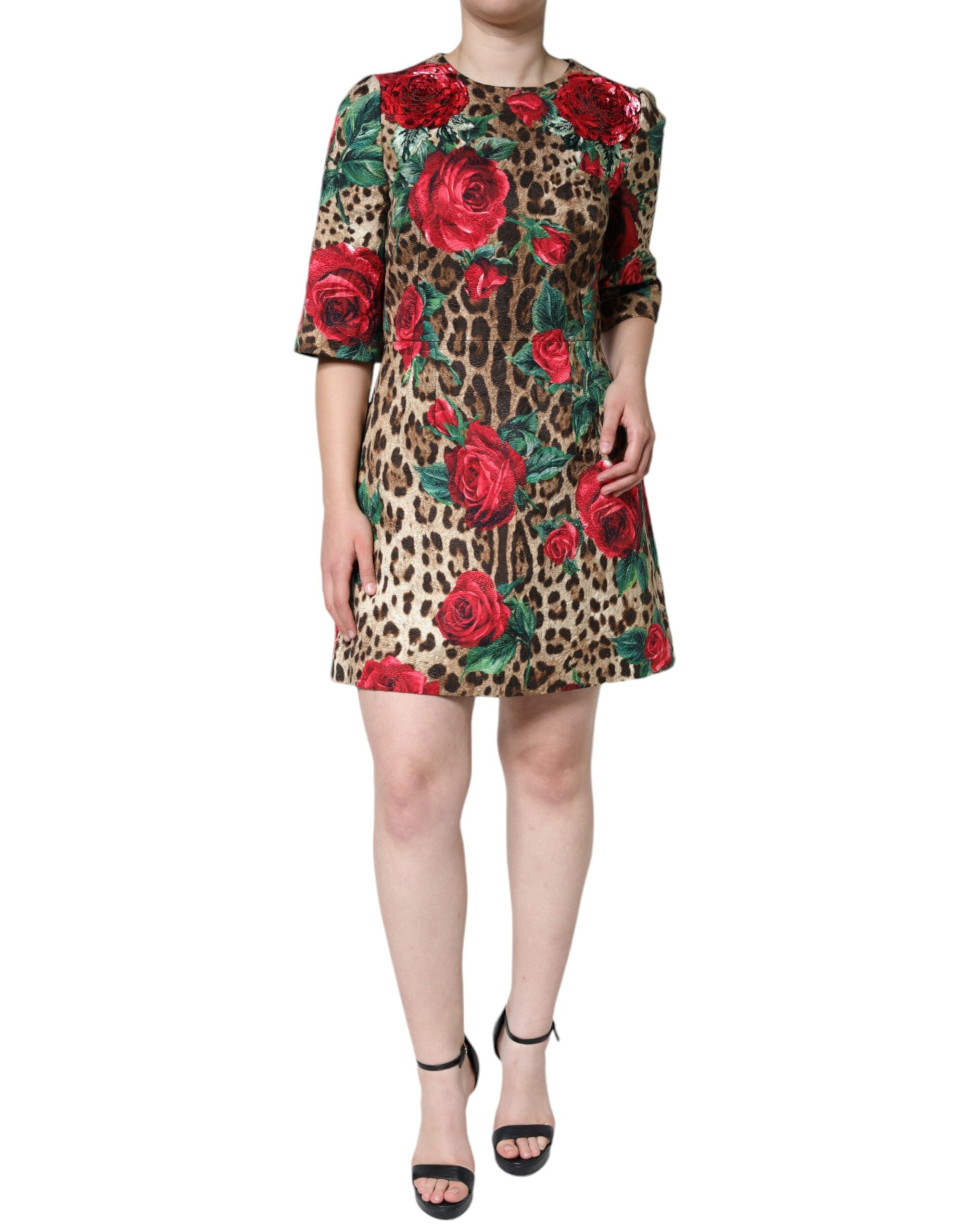 Dolce & Gabbana Brown Leopard Red Roses Cotton A-line Dress -   -  Dolce & Gabbana. Dolce & Gabbana Brown Leopard Red Roses Cotton A-line Dress -   -  Dolce & Gabbana.