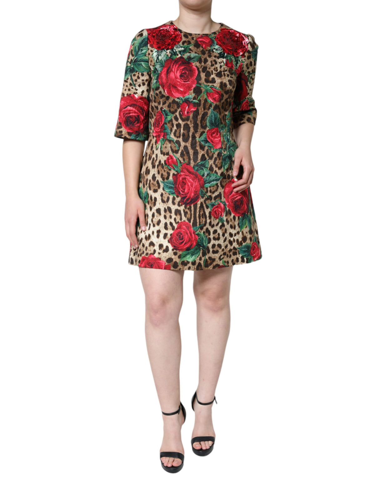 Dolce & Gabbana Brown Leopard Red Roses Cotton A-line Dress -   -  Dolce & Gabbana.
