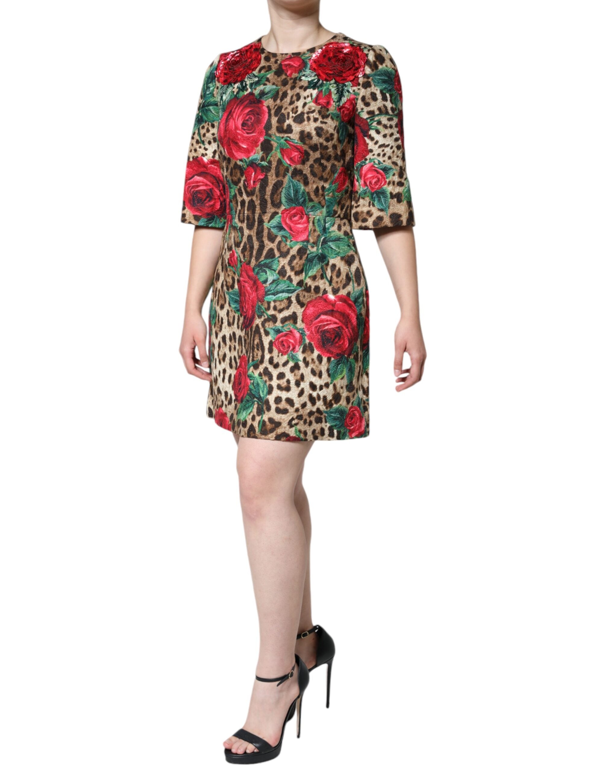 Dolce & Gabbana Brown Leopard Red Roses Cotton A-line Dress -   -  Dolce & Gabbana. Dolce & Gabbana Brown Leopard Red Roses Cotton A-line Dress -   -  Dolce & Gabbana.