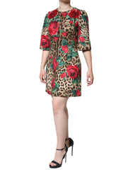 Dolce & Gabbana Brown Leopard Red Roses Cotton A-line Dress -   -  Dolce & Gabbana.