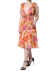 Dolce & Gabbana Multicolor Floral Sleeveless V-neck Midi Dress -   -  Dolce & Gabbana.