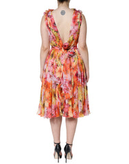 Dolce & Gabbana Multicolor Floral Sleeveless V-neck Midi Dress -   -  Dolce & Gabbana.