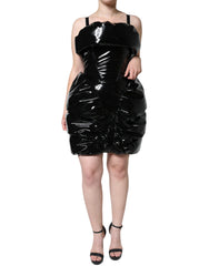 Dolce & Gabbana Black Polyester Ruched Coated Mini Dress -   -  Dolce & Gabbana.