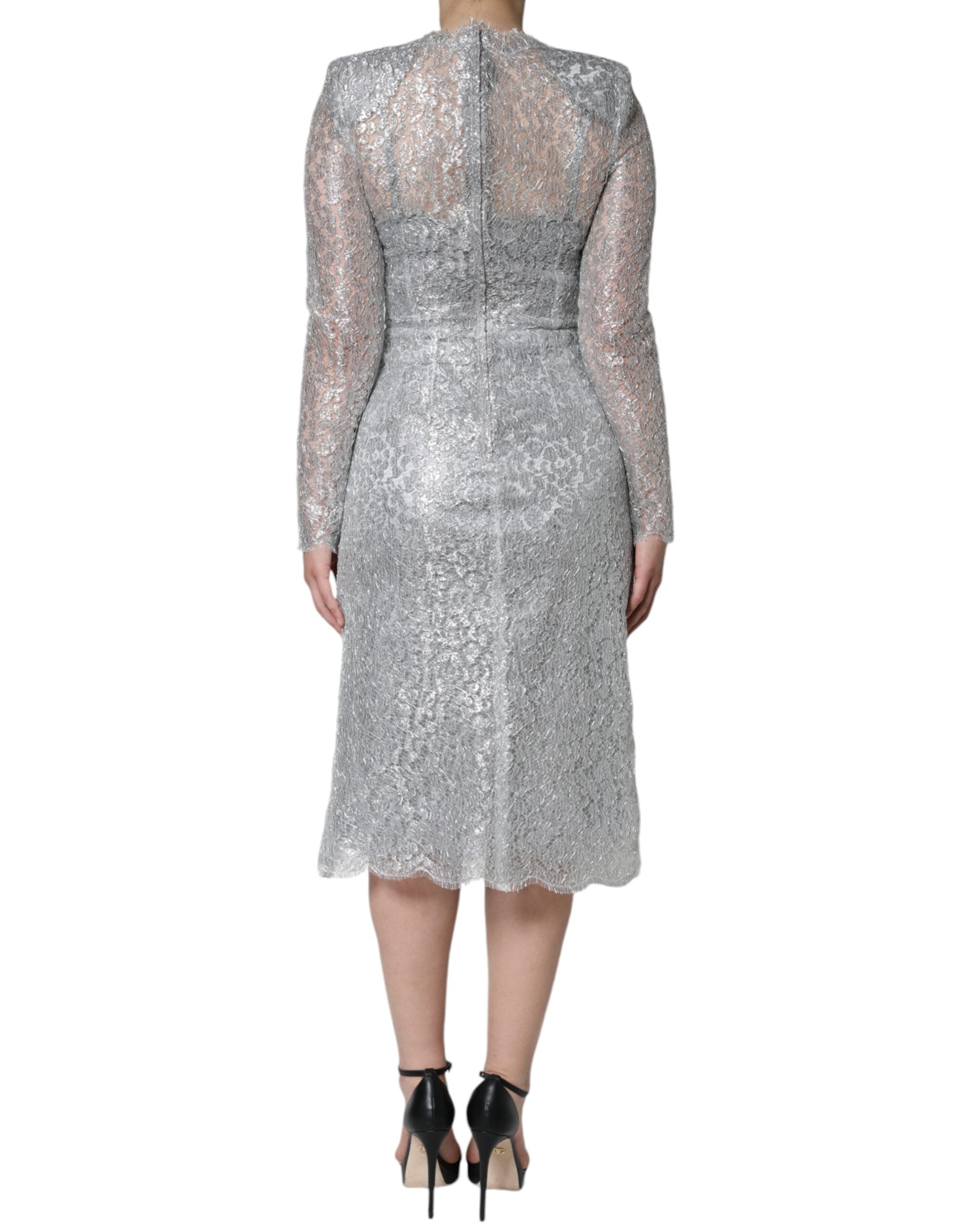 Dolce & Gabbana Silver Floral Lace Bodycon Sheath Midi Dress -   -  Dolce & Gabbana. Dolce & Gabbana Silver Floral Lace Bodycon Sheath Midi Dress -   -  Dolce & Gabbana.