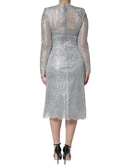Dolce & Gabbana Silver Floral Lace Bodycon Sheath Midi Dress -   -  Dolce & Gabbana.
