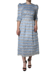 Dolce & Gabbana Light Blue Silver Jacquard A-line Midi Dress -   -  Dolce & Gabbana.