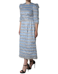 Dolce & Gabbana Light Blue Silver Jacquard A-line Midi Dress -   -  Dolce & Gabbana.