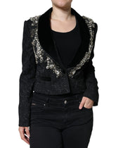 Dolce & Gabbana Black Jacquard Crystal Floral Jacket Blazer -   -  Dolce & Gabbana.
