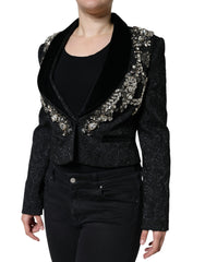 Dolce & Gabbana Black Jacquard Crystal Floral Jacket Blazer -   -  Dolce & Gabbana.