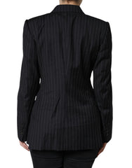 Dolce & Gabbana Black Striped Double Breasted Coat Jacket -   -  Dolce & Gabbana.