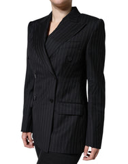 Dolce & Gabbana Black Striped Double Breasted Coat Jacket -   -  Dolce & Gabbana.