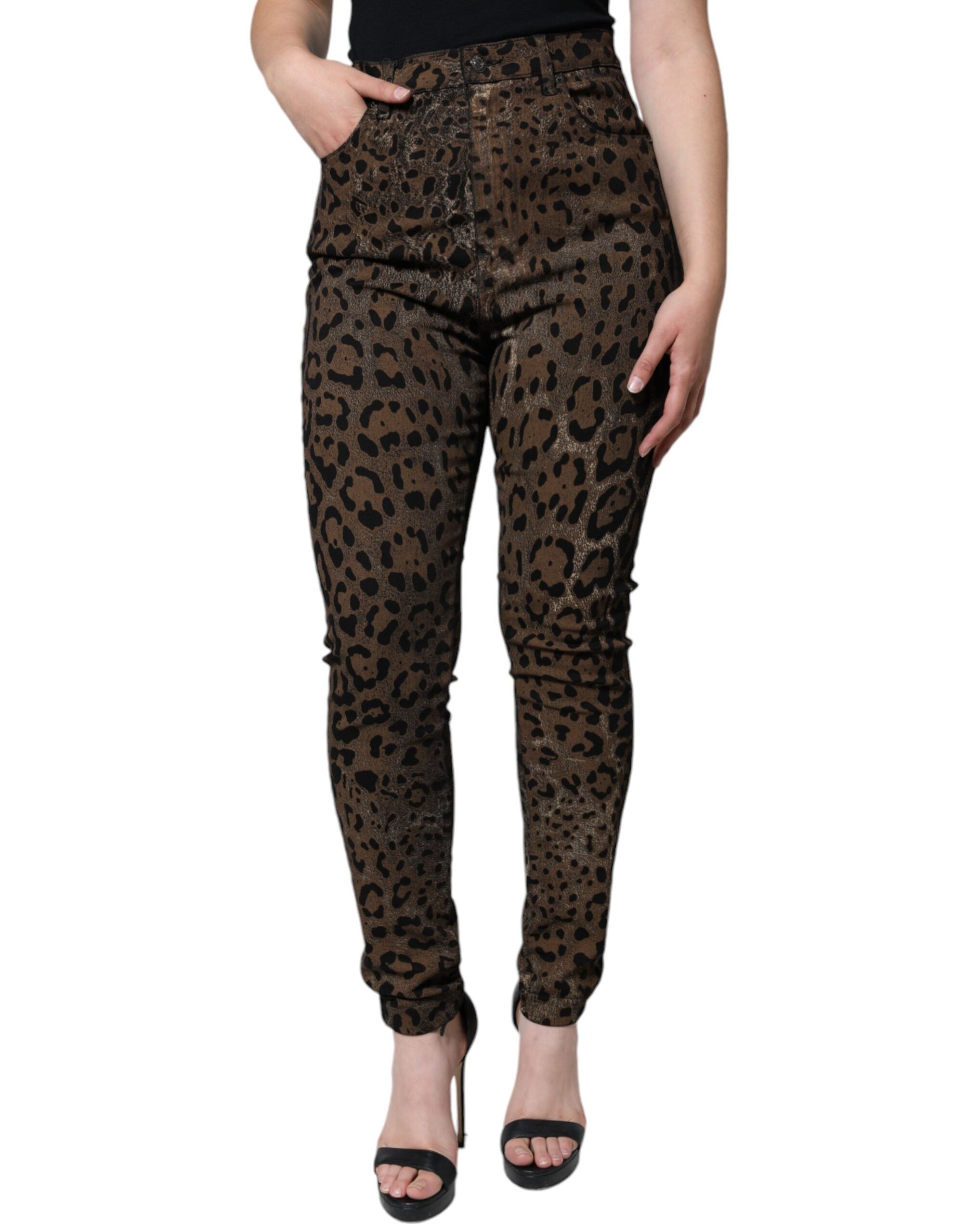Dolce & Gabbana Brown Leopard Cotton Skinny Denim Jeans -   -  Dolce & Gabbana.