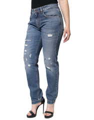 Dolce & Gabbana Blue Cotton Tattered Boyfriend Denim Jeans -   -  Dolce & Gabbana.