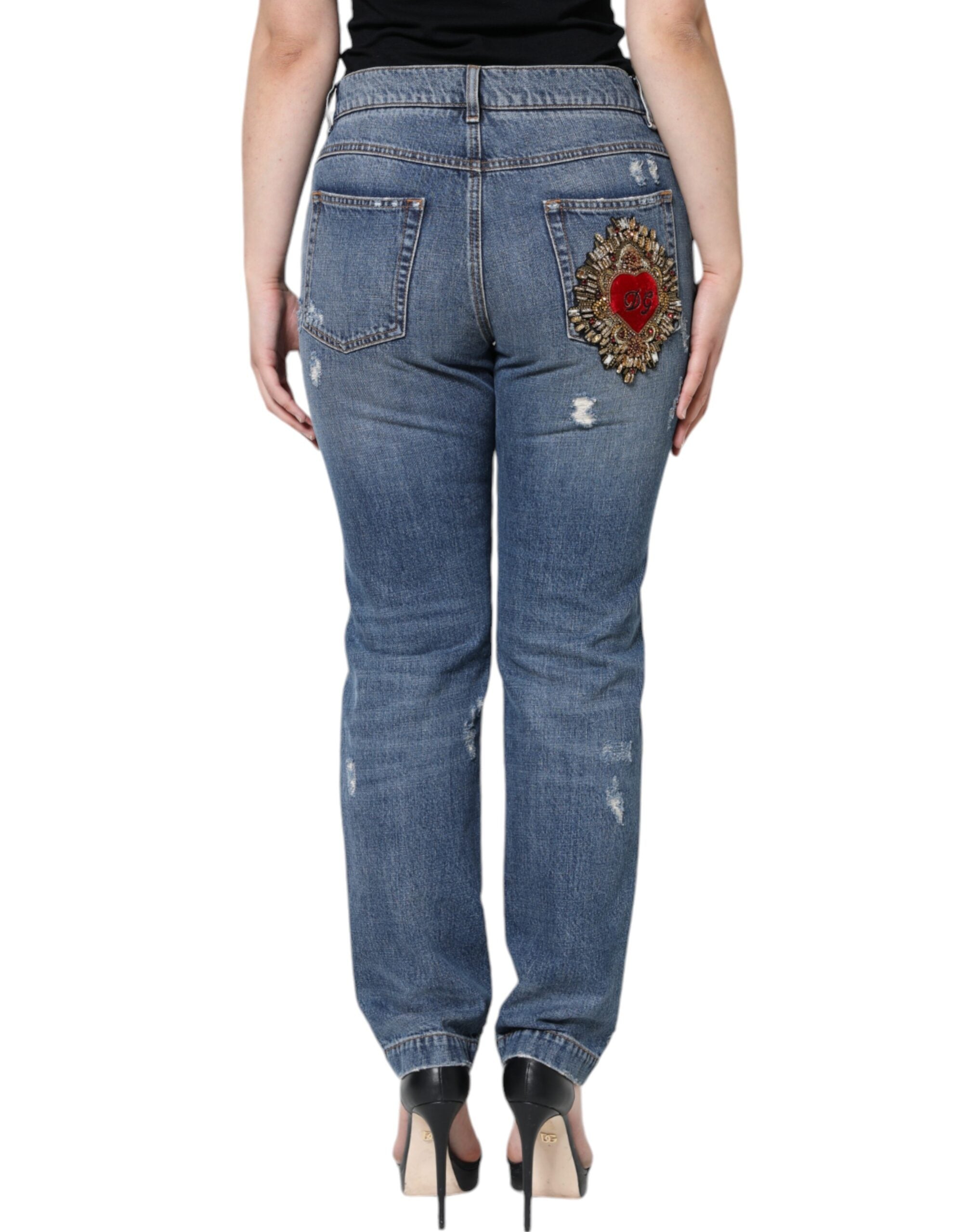 Dolce & Gabbana Blue Cotton Tattered Boyfriend Denim Jeans -   -  Dolce & Gabbana. Dolce & Gabbana Blue Cotton Tattered Boyfriend Denim Jeans -   -  Dolce & Gabbana.